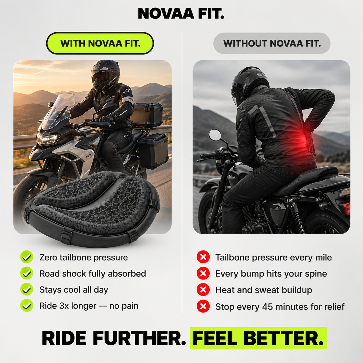 RideGel™. Motorcycle Comfort Seat Cushion